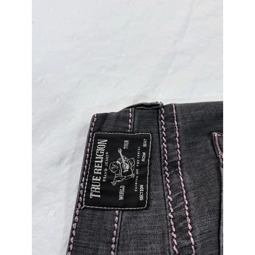 True Religion Becca Women Pink Big T Stitch Bootcut Jeans Washed Black Size 27